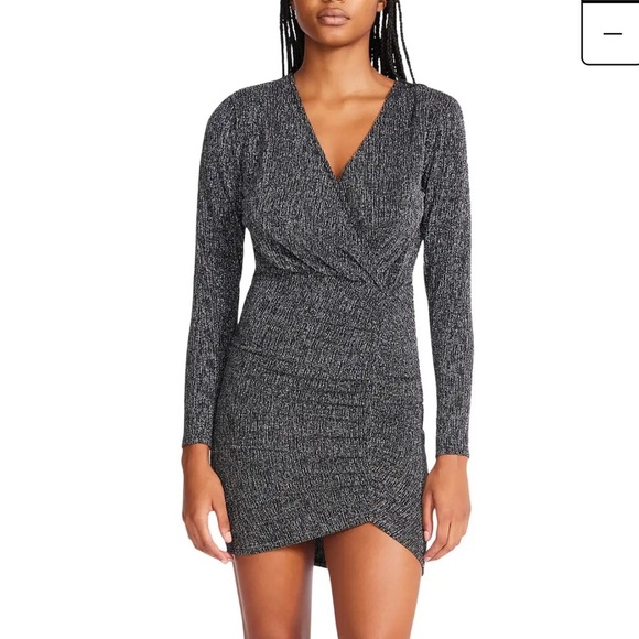 💕🖤NWT-  BETSEY JOHNSON GORGEOUS METALLIC NIT FAUX WRAP DRESS SZ M💕🖤 - Picture 1 of 11